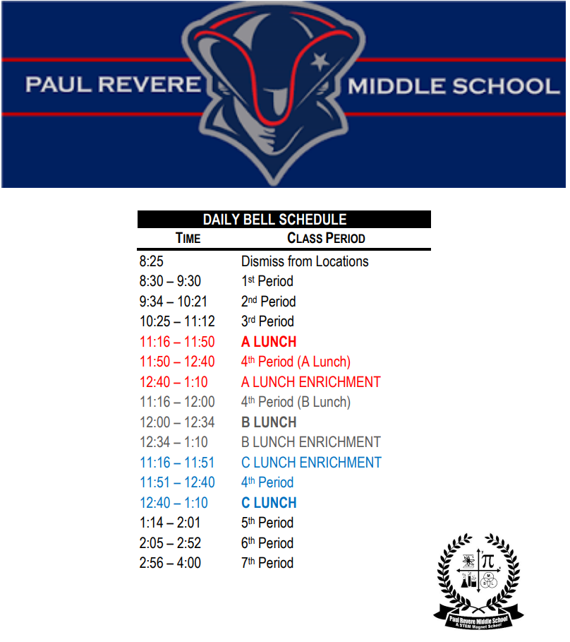Updated 2022-2023 Bell Schedule, PRMS